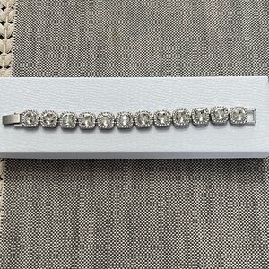 Women’s Silver Square and Crystal Layered Link Tennis Bracelet 7” NEW